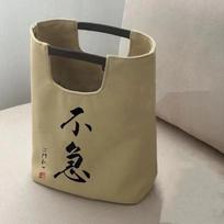 Chinese Retro Water Bucket Tote With Sewn Details For Office And Leisure Use black