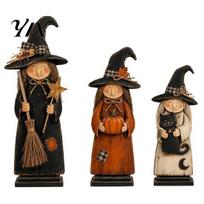 Rustic Wooden Witch Craft for Desk Ornament, Retro Halloween Figurine with Broom/Pumpkin/Black Festival Atmosphere Decorative Accents Cat, Creative black