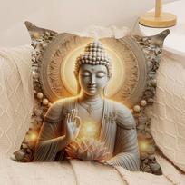 Buddha Statue And Lotus Cushion Cover Silky Short Plush Sofa Pillow Cover Hidden Zipper Soft Dustproof Case For Home Decor Peach skin 18*18(CM)-1Pcs brown