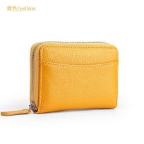 Slim RFID-Blocking Leather Card Holder With Multiple Slots Coin Pocket Men Women Yellow yellow