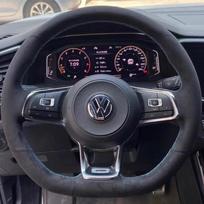 Pynimo natūralios odos automobilio vairo užvalkalas Volkswagen VW Golf R MK7 Golf 7 GTI VW Polo Scirocco 14-16 Daugkartinio naudojimo automobilio interjeras suede black thread