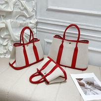 2024 Large Capacity Canvas and Cowhide Tote Bag for Women Canvas 25# ryškiai raudonos spalvos