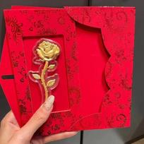 999 Pure Gold Rose Flower 0.2g - New Gift for Girlfriend, Perfect for Festivals & Special Occasions Gold Foil Version red