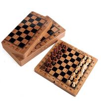 Cross-Border International Foldable Wooden Chess Set - Three-in-One, 34x34cm 30cm brown