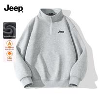 JEEP Men's Winter Fleece-Lined Half-Zip Stand Collar Sweatshirt L gray