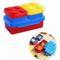 Kids DIY Building Blocks Lunch Box Fun Bento Food Storage Container Children Dinnerware Set Kitchen Accessories TWO LAYER blue