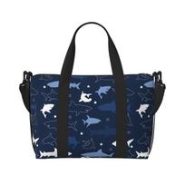 Cute Cartoon Sharks Pattern Travel Duffel Bag Unisex Multipurpose Workout Luggage Bags Lightweight Waterproof Portable Handbag black