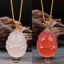 Unisex Color-Changing Guanyin Maitreya Buddha Necklace - Ethnic Style Water Drop Pendant with Gourd and Lucky Bag Design brown