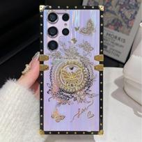 Suitable for Samsung S24 Ultra Dream Aurora Butterfly Case S23Plus Rhinestone Diamond Bracket Protection Case A26 gray