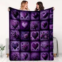 Vintage Purple Plaid Heart Rose Patchwork Checkered Themed Flannel Blanket - Large Size, Soft, Lightweight, and Warm, Suitable for All Seasons - Perfe 75X95CM blue