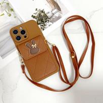 Case for Samsung Galaxy S25 Ultra S20 S21 S22 S23 FE S24 Plus Rabbit Wallet Bag Card Crossbody Leather Lanyard Neck Strap Cover Galaxy A26 brown
