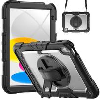 2025 iPad 11 A16 10th Gen 10.9  Protective Case - Color Block Silicone + PC with Wrist and Shoulder Straps, Drop-proof Shell iPad 11 A16 2025 10th Gen 10.9 inch gray