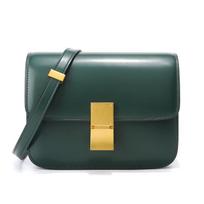 BOX Glossy Tofu Bag Small Square Bag Leather Women's Cowhide Commuter Shoulder Bag Stewardess Bag 20*6*15.5cm gray