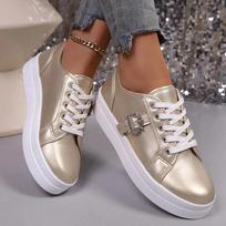 Women's Fashion Sneakers Gold Silver Low Top Casual Sports Shoes Women Metal Decor Comfortable Non Slip Walking Shoes Plus Size 43 gray