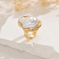 Vintage Irregular Baroque Imitation Pearl Rings for Women Punk Geometric Adjustable Open Ring Wedding Bridal Aesthetic Jewelry beige