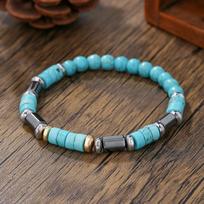 Retro Imitation Natural Blue Stone Bead Bracelet Fashion Men Summer Jewelry Trend Bohemian Accessories mėlyna