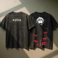 Tokyo Ghoul Anime Acid Washed Oversized T-Shirt Ken Kaneki Anime Tee Gift For Him 100 gray