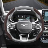 Tinka Dacia neslystanti sagties segmentuota zomšinė vairo apdangalas tokiems modeliams kaip Sandero Stepway, Duster, Jogger, Bigster, Spring, Mocha Oval 2Pc