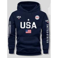 Mens Oversized Hoodie With USA Print Casual Long Sleeve Sweatshirt Fall Large