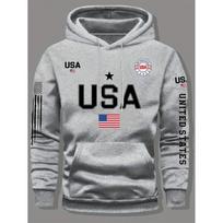 Mens Oversized Hoodie With USA Print Casual Long Sleeve Sweatshirt Fall Large