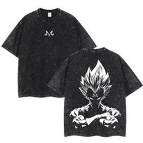 2026 Anime Dragon Ball Majin Vegeta Printed T-shirt Men's and Women's Washed T-shirt High Quality Vintage Cotton T-shirt Tops XL black