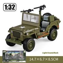 1:32 Willys GP JEEP World War II Military Vehicles Alloy Model Car Metal Diecast Sound And Light Children's Toys Holiday Gifts gray