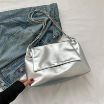 Chic Soft Faux Leather Chain Tote Bag for Women, Large Capacity Minimalist Shoulder Handbag, Trendy Solid Color Commuter Purse
