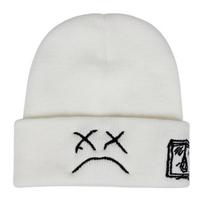 Lil Peep Beanie Cap for Women Sad Boy Face Knitted Hat Men Winter Hip Hop Beanies Fashion Ski Hats white
