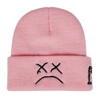 Lil Peep Beanie Cap for Women Sad Boy Face Knitted Hat Men Winter Hip Hop Beanies Fashion Ski Hats pink
