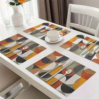 Minimalist Mid Century Abstract Geometric Heat Resistant Washable Table Placemats Kitchen Decor 4 Piece Set 4PCS gray