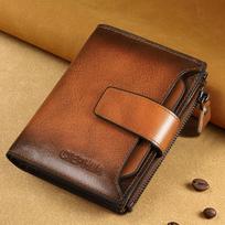 CIEPHIA Men's Retro Genuine Leather RFID Blocking Wallet with Zipper Coin Purse Bi-fold ruda