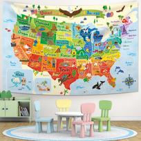 USA Map Wall Tapestry Kids Educational Art United States Geography Decor Classroom Learning Children Room Hanging 120 x 180 cm Peach Skin Tapestry – 1 Piece