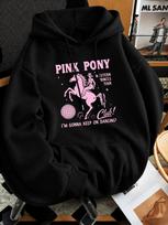 unisex Hoodie, Western Princess Tour Party, Pink Pony Dancing Graphic Print, Pullover Sweatshirt, Casual Streetwear Style, Autumn Winter Daily Wear, L L black
