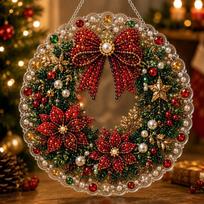 Acrylic Christmas  Painting Kit Round Santa Beaded Sun Catcher  Christmas Gift Style 4 brown