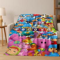 3D P-Pocoyo Elly Pato Animacinis Flanelinis Antklodė Minkštas Šiltas Mėtomasis Antklodė Lovai Miegamajam Kambariui Svetainei Kelionei Iškylai Vaikų Dovana 75x90cm blue