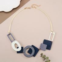 Women Statement Bib Necklace Vintage Geometric Wooden Necklaces Pendants Lady Neck Decoration New Fashion Jewelry Gifts gray
