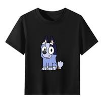 Bluey Official Kids Dog Cartoon Graphic T Shirt Cotton Short Sleeve Tee Black White Summer Casual Wear 100 black