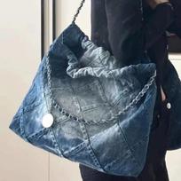 Diamond Quilted Chain Bag Vintage Denim Shoulder Tote Large Capacity Underarm Bag gray