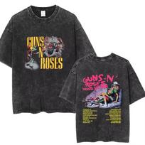 Guns N Roses Slash 85 Washed Vintage T-shirt Unisex Summer Casual T Shirts Men's Fashion Vintage Short Sleeve S gray
