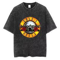 Guns N Roses Slash 85 Washed Vintage T-shirt Unisex Summer Casual T Shirts Men's Fashion Vintage Short Sleeve S black