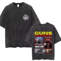 Guns N Roses Slash 85 Washed Vintage T-shirt Unisex Summer Casual T Shirts Men's Fashion Vintage Short Sleeve S gray
