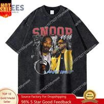 Rapper Snoop Dogg T Shirt Hip Hop Vintage Washed Snoop Doggy Lion T-shirts Short Sleeve Harajuku Streetwear Oversized Tops Tees S gray