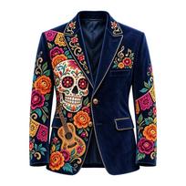 Men's Corduroy Business Casual Suit Jacket with Print XXL black