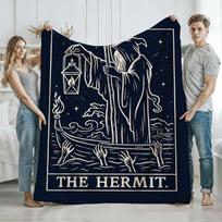 1pc The Hermit Tarot Card Blanket - Gothic Flannel Throw with Hermit Tarot Art All-Season Bedspread for Couch Bed Travel & Meditat 75cm*90cm white