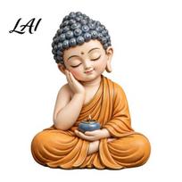 Cute Buddha Statue Resin Statue Zen Meditation Figurine Peaceful Desktop Decor for Housewarming Gifts Living Room Study Entryway Unique beige