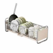 Narrow Kitchen Dish Drying Rack, Stainless Steel-Colored Dish Organizer, Multifunctional Bowl and Plate Holder, Cutlery Storage Box and Dish Drainer