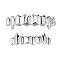 18K Gold Teeth Grillz Top Bottom Set Hip Hop Teeth Jewelry Classic Mouth Tooth Caps  Cosplay Style 1 Silver white