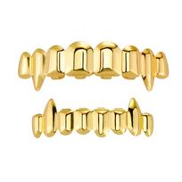 18K Gold Teeth Grillz Top Bottom Set Hip Hop Teeth Jewelry Classic Mouth Tooth Caps  Cosplay Style 1 Gold beige