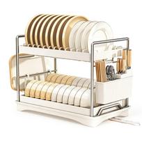 Stainless Steel Kitchen Dish Drying Rack, U-Shaped Multi-Tier Dish Drainer and Countertop Organizer for Plates, Bowls and Kitchenware