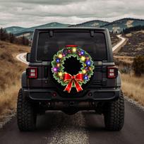 Christmas Wreath Tire Cover Durable Jeep SUV RV Spare Wheel Protector Festive Holiday Cover 14inch black